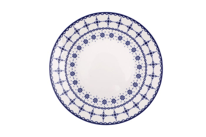 Hermia GBSATN24Y4R1614 Vajilla de Porcelana 24 Piezas Blanco y Azul Apta Lavavajillas Microondas